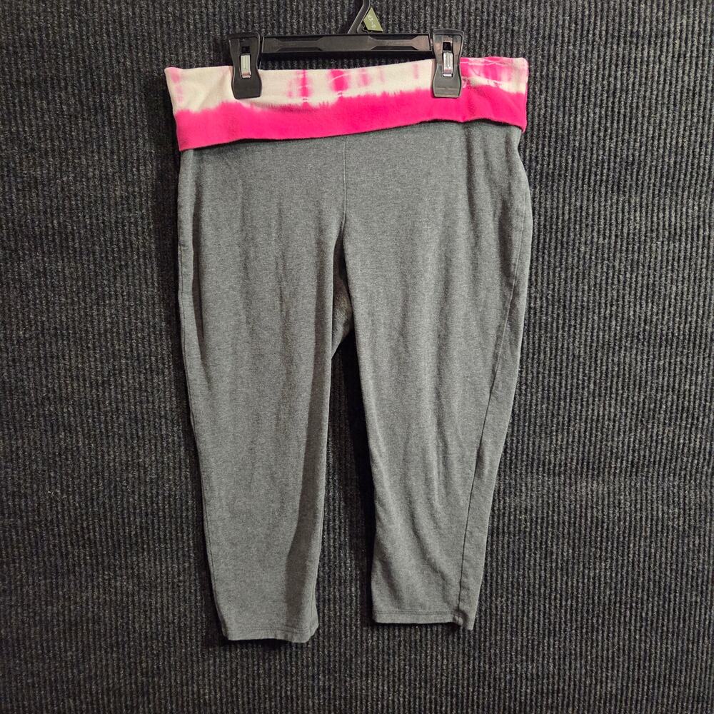 Y2K Mossimo Heather Grey Capris Pink Tie Dye Foldover Waist Cotton Size Medium